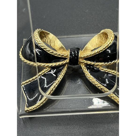 Kenneth Jay Lane for Avon Black Enamel Bow Pendant Enhancer‎ Clip Earrings Set - Picture 14 of 16